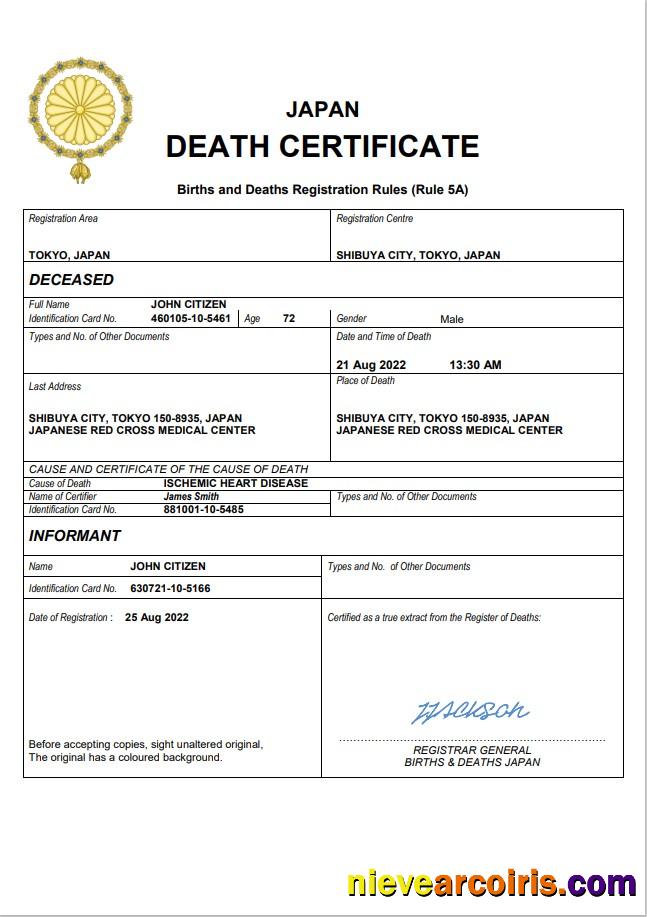 Japan death certificate